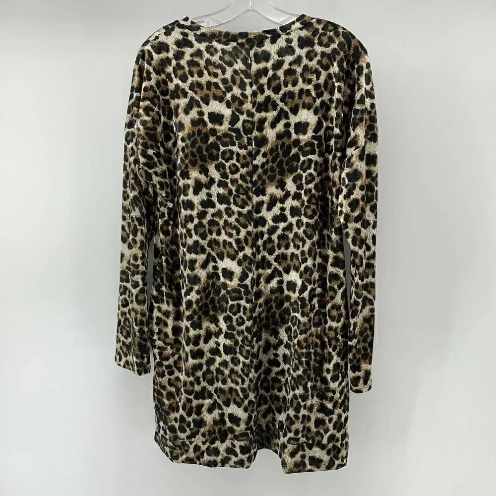 Leopard Print Velvet Long Sleeve Mini Dress Medium - Picture 2 of 8
